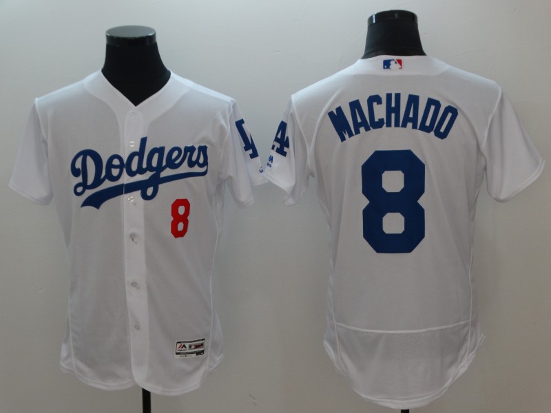 2018 Men Los Angeles Dodgers #8 Machado white jerseys